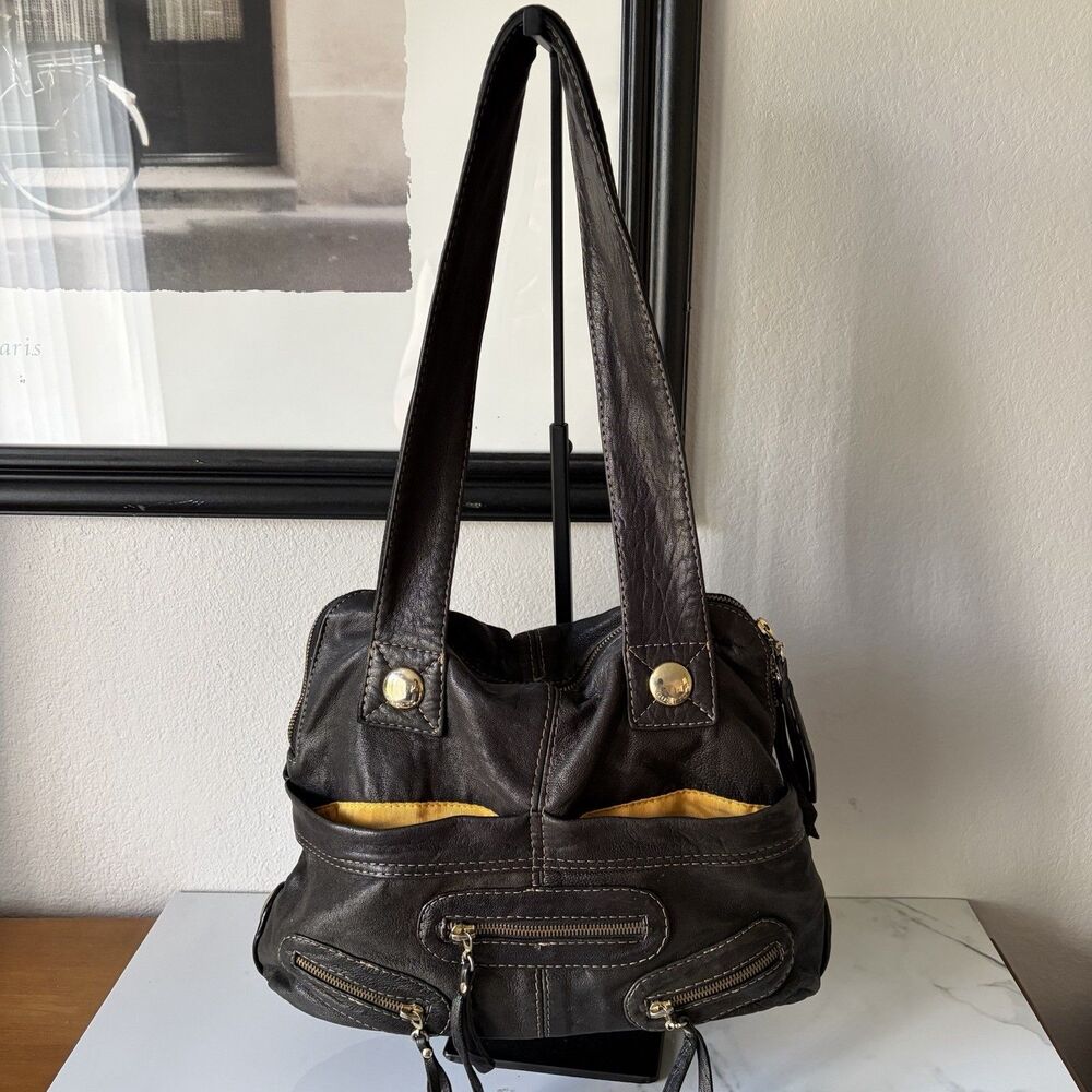 Gustto Black Brown Leather Shoulder Bag
